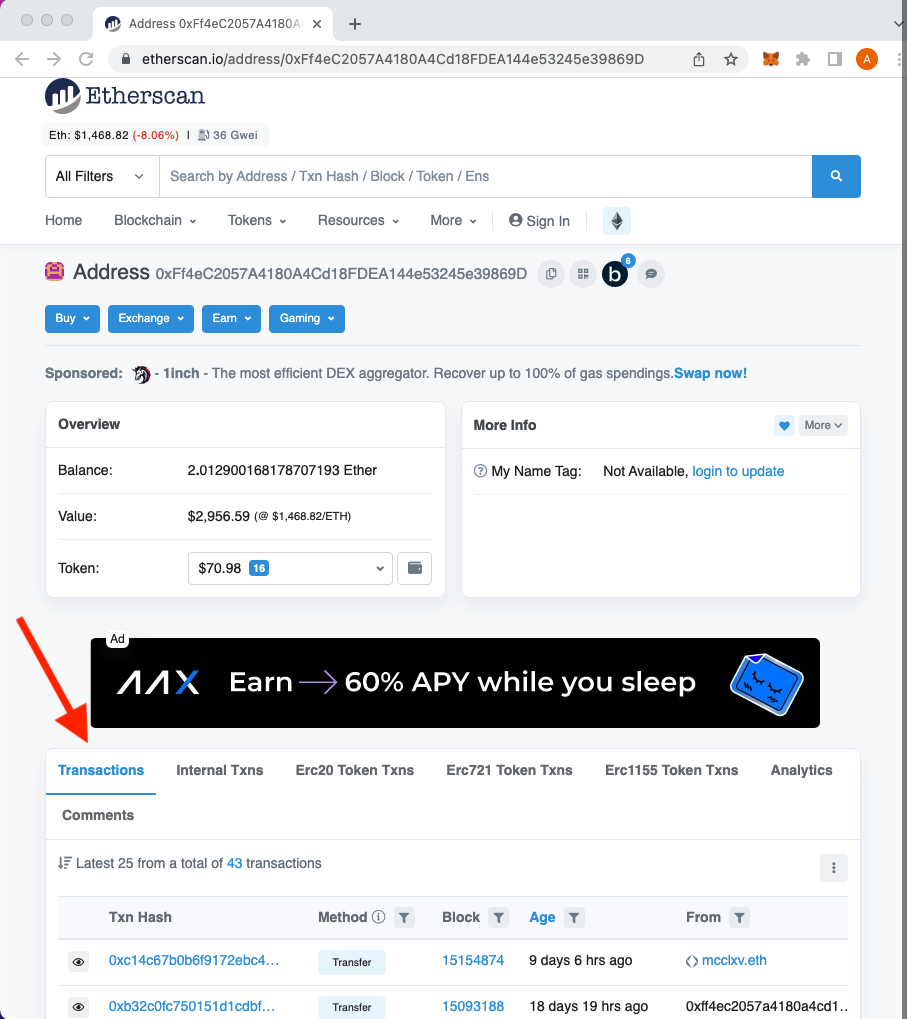 transactions tab